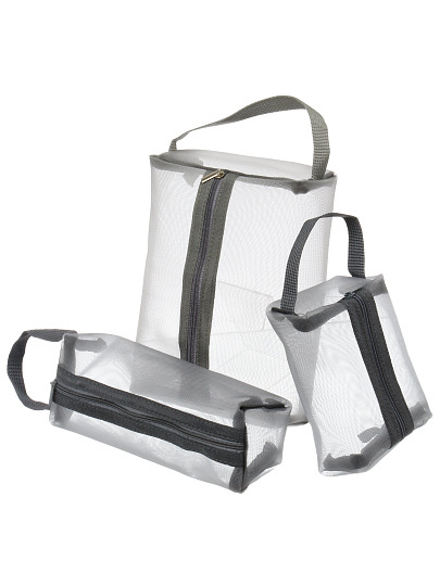 Набор косметичек 3 шт, 15х5х9 см, 21х5х6 см, 22х6х15 см, сетка, A080106, застежка молния, серый