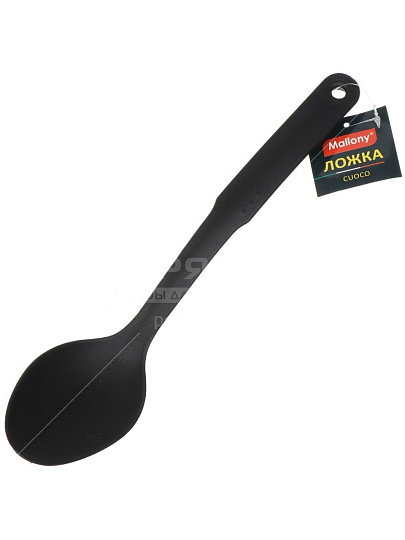 Ложка кулинарная, нейлон, 30х6.5 см, навеска, черная, Mallony, Cuoco, 003586