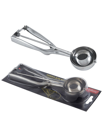 Ложка для мороженного, нержавеющая сталь, 25х6 см, механическая, навеска, Mallony, 003880