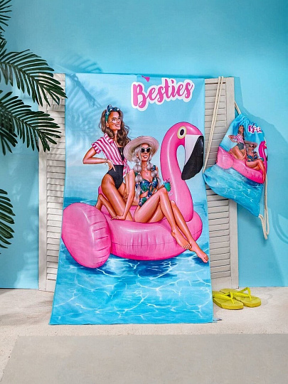 Полотенце пляжное 70х140 см, 100% полиэстер, в сумке, Этель, Лучшие друзья, Китай, 4794205