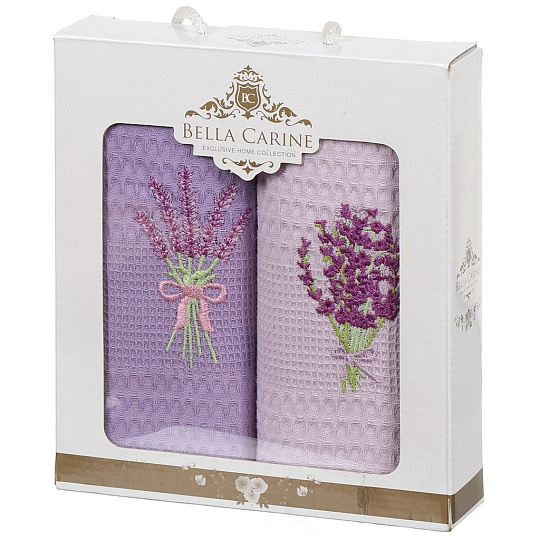 Набор полотенец кухонных 2 шт, 40х60 см, вафельный, Bella Carine, Лаванда, лавандовый, фиолетовый, Турция, FTS-P2-2