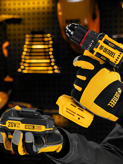 Дрель-шуруповерт аккумуляторный, Denzel, CDH-BL-20, бесщеточный, 20 В, кейс, черно-желтый, 26123