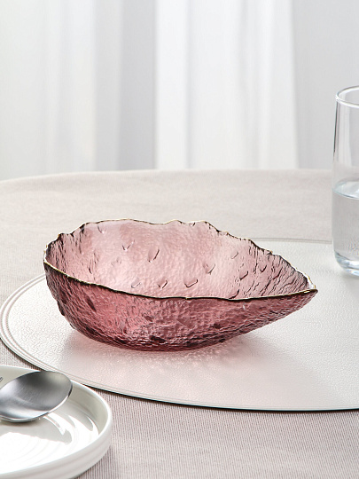 Салатник стекло, фигурный, 5 см, 0.5 л, 15х20х5см, отвод золотом, Алмаз, Y6-10092/2, розовый