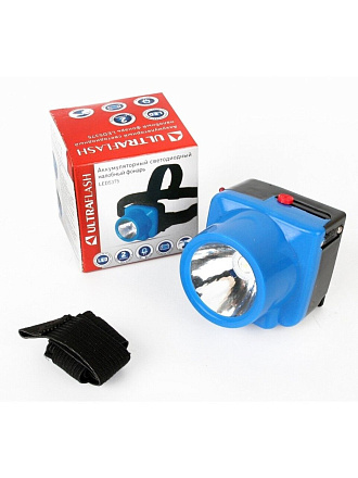 Фонарь налобный, встроенный аккумулятор, Ultraflash, 5 375, зарядка от сети 220 В, пластик, голубой, 14252