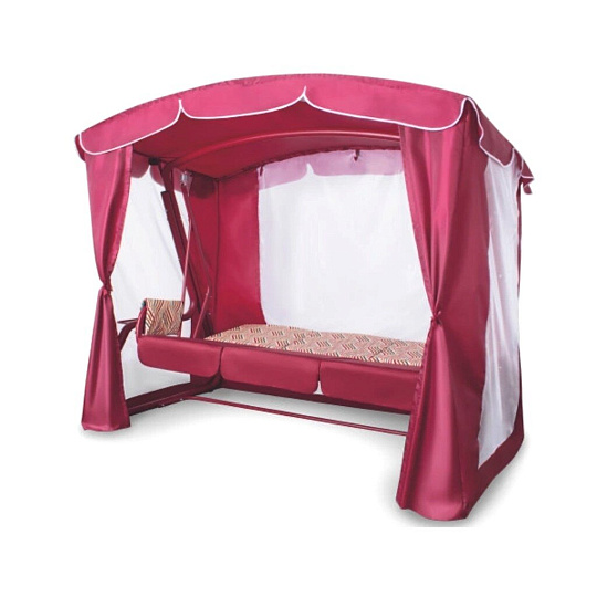 Качели садовые 3-местные, 231х125х195 см, 300 кг, Arno, Оазис Люкс, раскладываются в кровать, с москитной сеткой, бордовые, 2016-КД-40/Л, металл