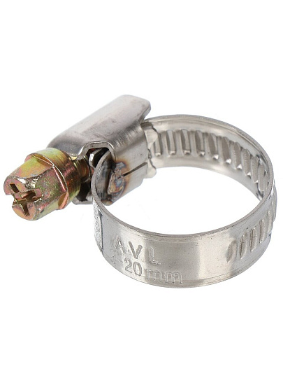 Хомут обжимной червячный, 12-20 мм, нержавеющая сталь, 5 шт, индивидуальная упаковка, Grandy