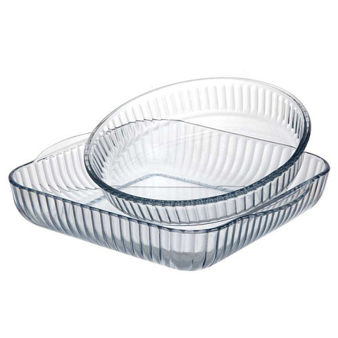 Набор посуды жаропрочной стекло, 2 шт, 22х25.6, 28х28х6 см, 1.95, 3.2 л, квадратный, Borcam, 159207