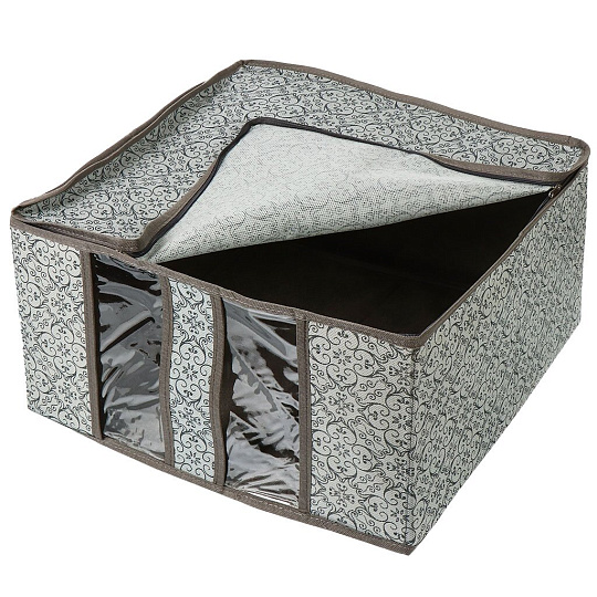 Кофр для хранения, с крышкой, 40х40х25 см, спанбонд, с молнией, раскладной, серый, с рисунком, ВС-20-404025