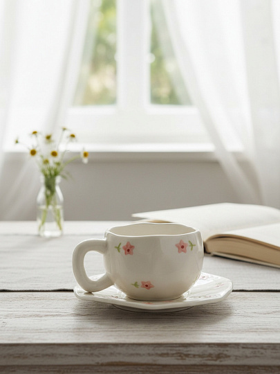 Чайная пара фарфор, 2 пр, 1 перс, 320 мл, Цветик, В060823