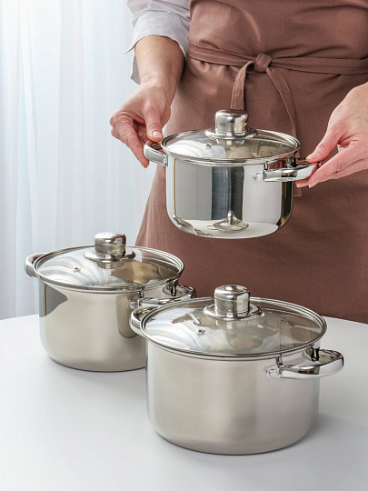 Набор посуды нержавеющая сталь, 6 предметов, кастрюли 1.9, 2.9, 3.9, DNN3, SD-A17-6