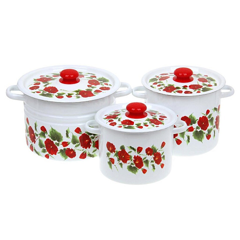 Набор эмалированной посуды Сибирские товары Рамо 17 N17B60 (кастрюля 3.5+5.5+8 л), 6 предметов