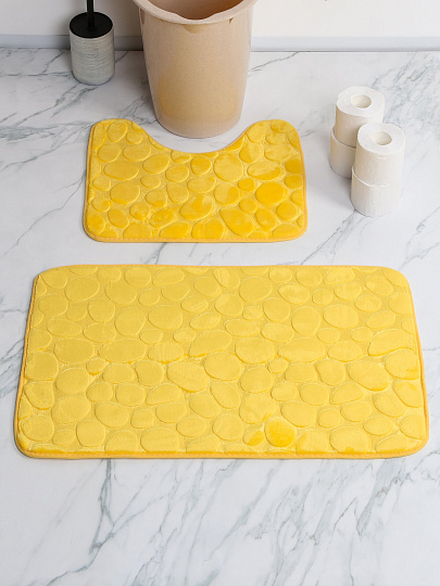 Набор ковриков для ванной и туалета, 2 шт, 0.5х0.8, 0.4х0.5 м, полиэстер, горчичный, Камешки, Y4-11228