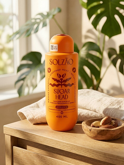 Гель для душа Solzao, Увлажняющий, 400 мл, с маслом бразильского ореха