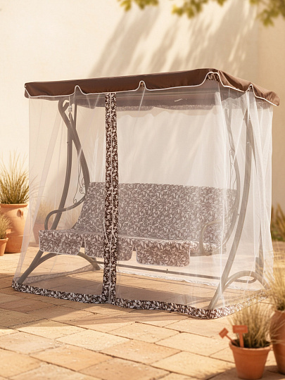 Качели садовые 3-местные, 198х115х176 см, 250 кг, Green Days, с москитной сеткой, коричневые, LG5400M-dp1, металл