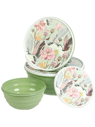 Набор мисок пластик, круглый, 3 шт, 23.7х10.9 см, 3.2 л, 1.1, 2.1, 3.2 л, с крышкой, Latina, Homver, 222133818/08, зеленый