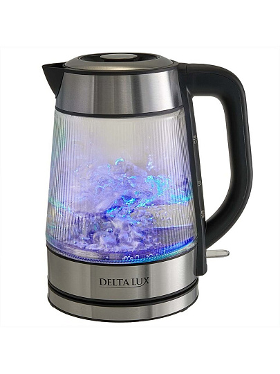 Чайник электрический Delta Lux, DE-1024, 1.7 л, 2200 Вт, скрытый нагревательный элемент, стекло