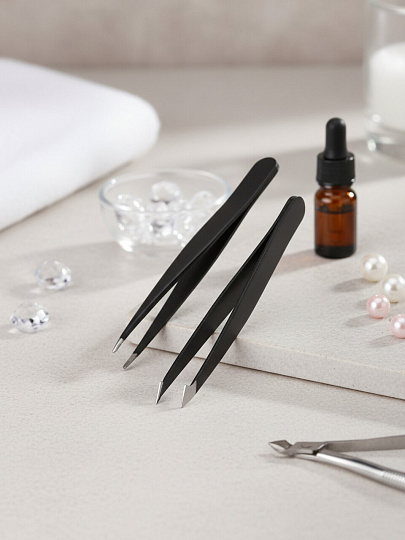 Пинцет косметический нержавеющая сталь, 9.5 см, 2 шт, G010024