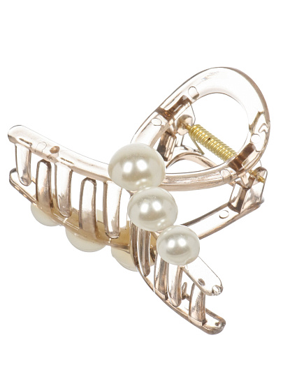 Заколка для волос 8х5 см, с белыми бусинами, Y4-11620