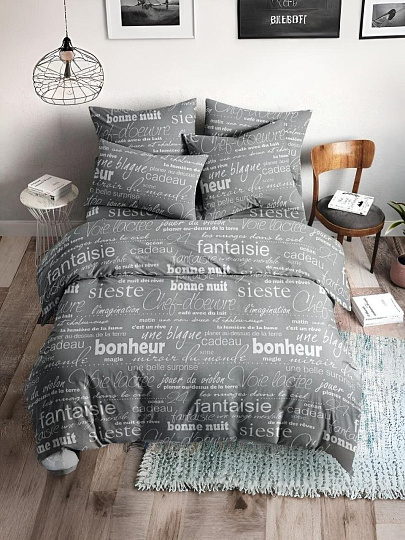 Постельное белье 1.5-спальное, простыня 145х215 см, 2 наволочки 70х70 см, пододеяльник 145х215 см, Ночь нежна, бязь, Письмо