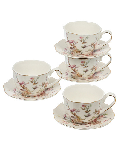 Набор чайный керамика, 8 предметов, на 4 персоны, 250 мл, Beatrix, Птички, МЛ125P/4, подарочная упаковка