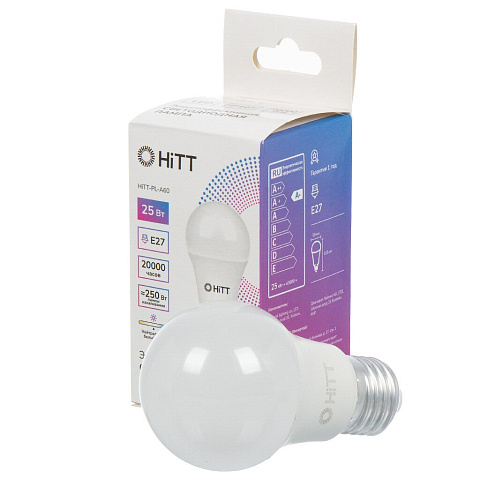Лампа светодиодная E27, 25 Вт, 250 Вт, 230 В, груша, 4000 К, свет нейтральный белый, HiTT, HiTT-PL-A60