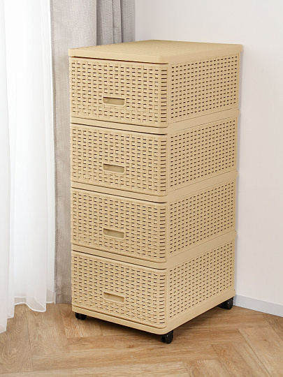 Комод 4 ящика, Дюна, 40х50х98 см, бежевый, плетеный, 04054, Dunya Plastik