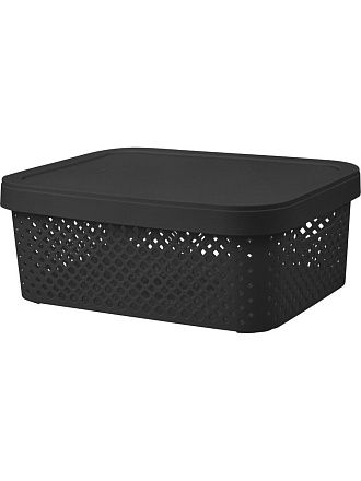 Корзина для хранения, 10 л, 36х27.5х13.9 см, плетеная, пластик, с крышкой, Plast team, Black, PT500511621
