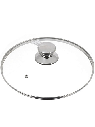 Крышка для посуды стекло, 26 см, Daniks, металлический обод, кнопка нержавеющая сталь, Д5726