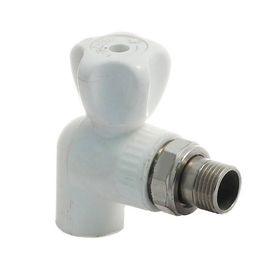 Кран для радиатора угловой, полипропилен, d20х1/2'', белый, Kalde