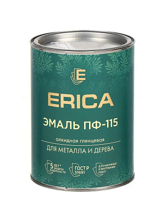 Эмаль Erica, ПФ-115, для внутренних и наружных работ, алкидная, глянцевая, зеленая, 0.8 кг
