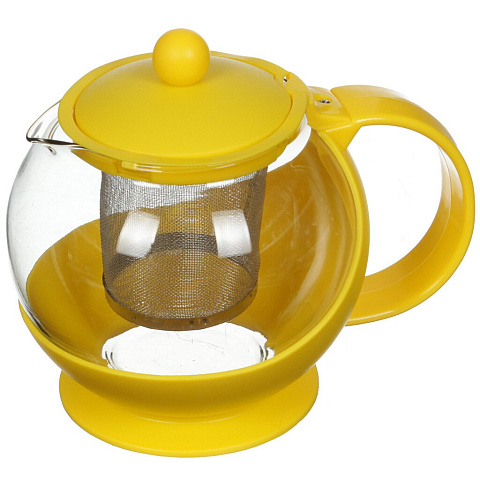 Чайник заварочный стеклянный, 750 мл, с ситечком Желтый в подарочной упаковке А108-1