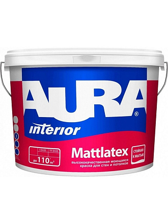 Краска водно-дисперсионная, Aura, Mattlatex, акриловая, универсальная, моющаяся, влагостойкая, матовая, 9 л