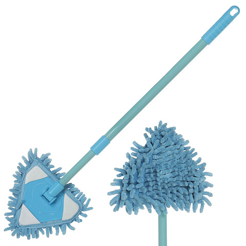 Швабра плоская, микрофибра, 90х15х15х15 см, голубая, телескопическая ручка, Марья Искусница, KD-13-F08D