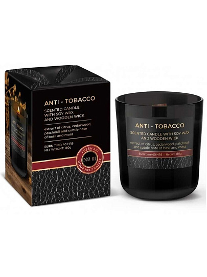 Свеча ароматизированная, в стакане, Bartek Candles, Антитабак, деревянный фитиль, 150 г