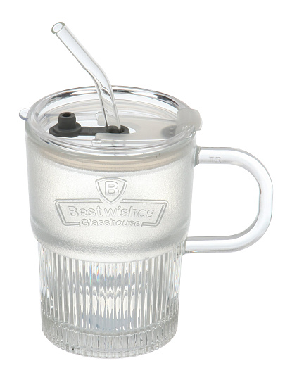 Стакан 450 мл, стекло, с трубочкой, прозрачный, B060515