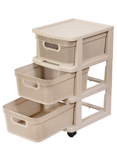 Комод 3 ящика, Ajur, 30х37х56.3 см, бежевый топаз, корзина, на колесиках, KL379522005, Keeplex