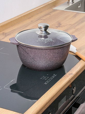 Кастрюля алюминий, антипригарное покрытие, 4 л, крышка стекло, Мечта, Premium violet, 44904