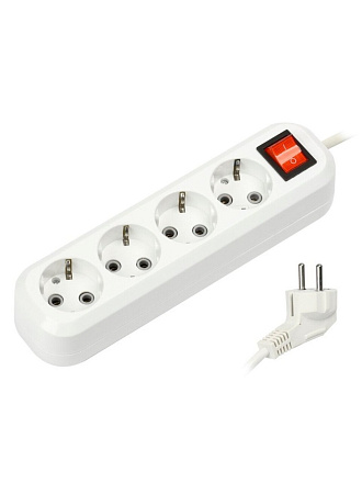 Удлинитель бытовой 4 гнезда, 5 м, ПВС, 3х1 мм², с заземлением, выключатель, Smartbuy, SBE-16-4-05-ZS