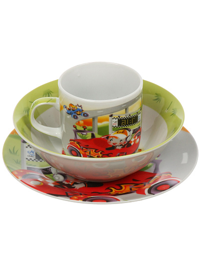 Набор детской посуды фарфор, 3 шт, Гонки, подарочная упаковка, Loraine, 23387