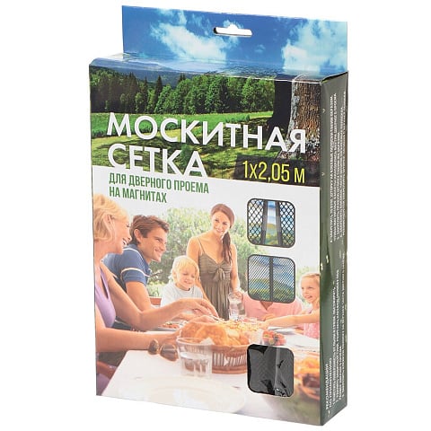 Сетка москитная для двери, 1х2.05 м, на магнитах, липучка, черная, YTMN001, коробка