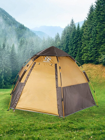 Палатка 4-местная, 270х440х165 см, трехслойная, с москитной сеткой, быстросборная, трехслойная, окна, с серебряным покрытием, C070007