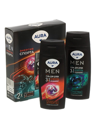 Набор подарочный для мужчин, Aura, Энергия спорта, гель для душа 3в1, 250 мл + гель для душа 3в1, 250 мл