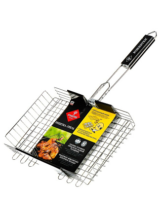 Решетка барбекю 370х240х50 мм, Forester, сталь, рукоятка дерево, с коррозионностойким покрытием, универсальная, BQ-N05