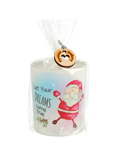 Свеча декоративная, 9.3х7.7 см, Веселый санта, парафин, в стеклянном подсвечнике, с декором, 35 1623 1021