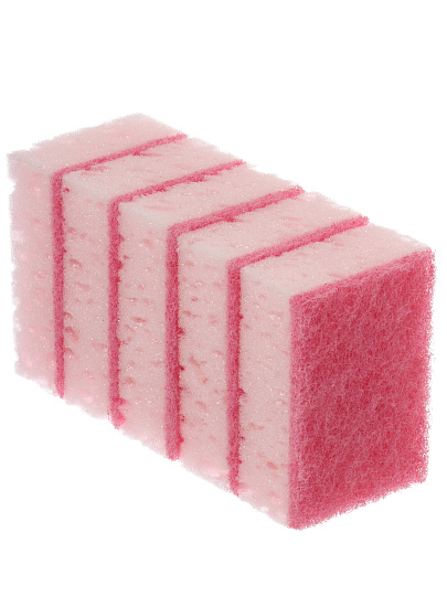 Губка для посуды, 5 шт, поролон, абразивная фибра, Марья Искусница, розовая