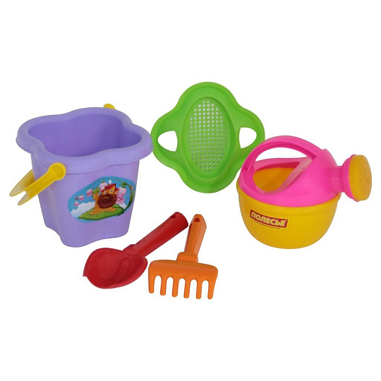 Игровой набор Полесье, №222, ведро-цветок, ситечко-цветок, совок, грабельки, лейка, 4450, в ассортименте