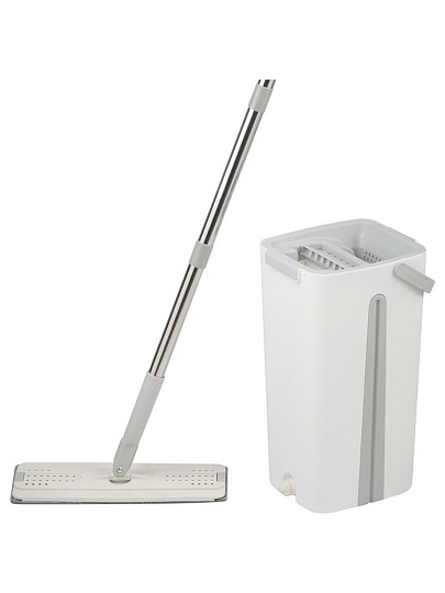 Набор для уборки ведро с отжимом, швабра МОП, белый с серым, Рыжий кот, Helper, 109965