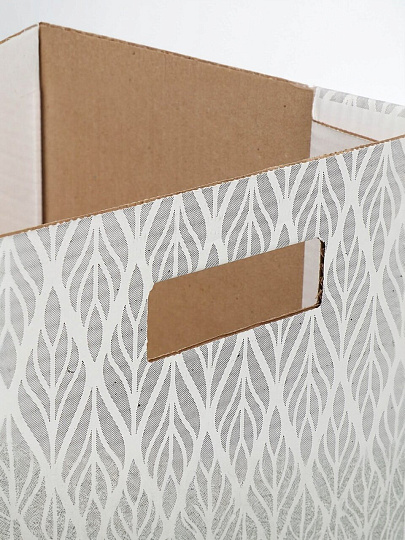 Коробка для хранения, 1 секция, с крышкой, складная, 37х28х18 см, гофрокортон, с ручкой, белый/бурая, Листья, Д20104/№2