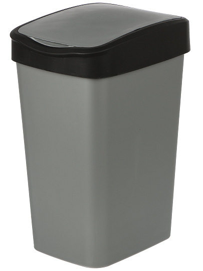 Контейнер для мусора пластик, 20 л, прямоугольный, с крышкой, серый металлик, черный, Violet, Tandem, 842058