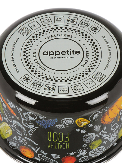 Кастрюля эмалированная сталь, 5.5 л, крышка сталь, цилиндрическая, Appetite, Healthy food, 1RD221М, индукция